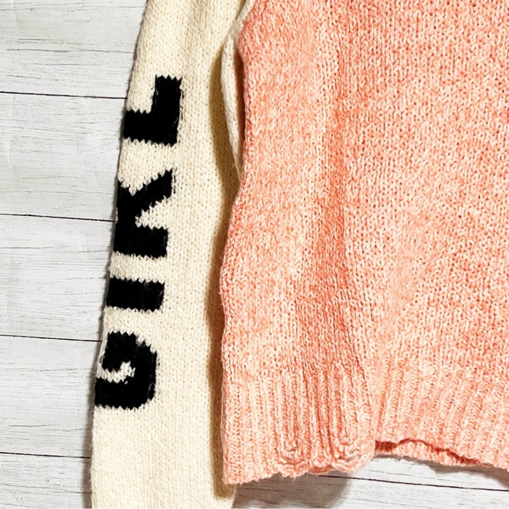 Wildfox Girl Power Pink Knit Sweater Distressed Graphic Pullover Medium - Picture 5 of 9